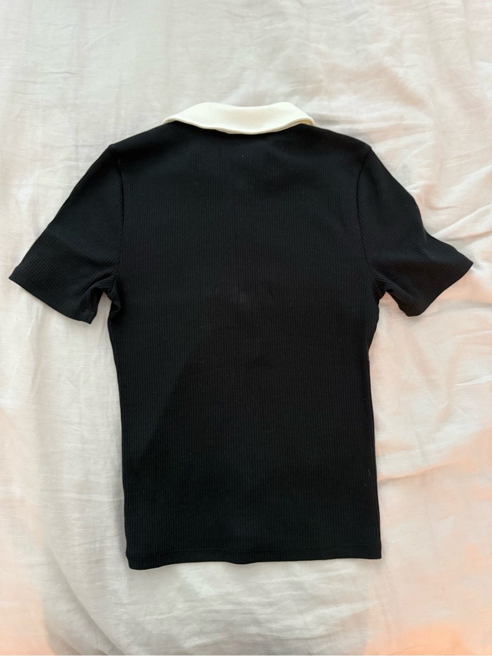 J. Crew Black Ribbed Polo Top with Cream Placket and Collar - Picture 4 of 4